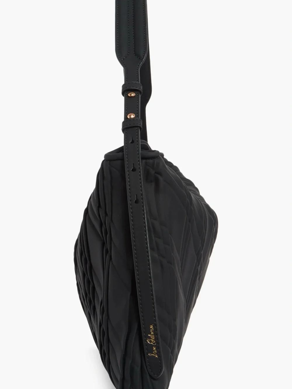 Sam Edelman Black Quilted Peddy Shoulder Bag with Textured Diagonal Stitching
